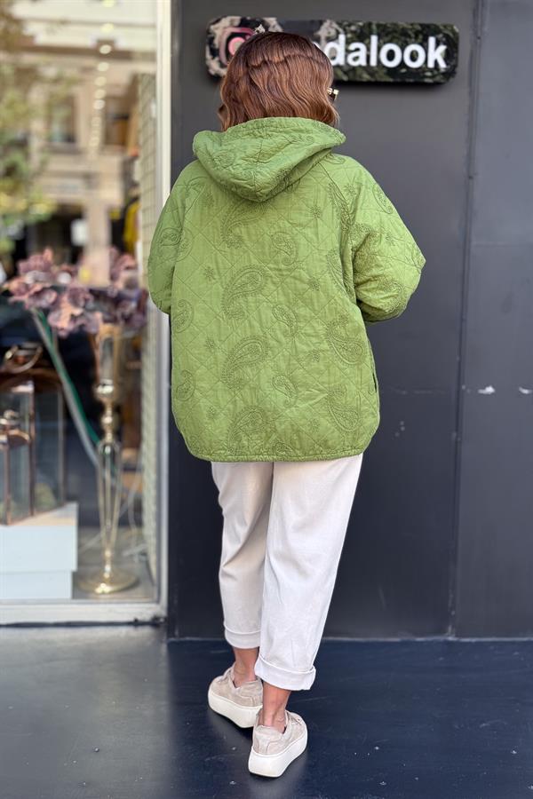 Şal Desenli Kapitone Ceket Fıstık Yeşil Renk