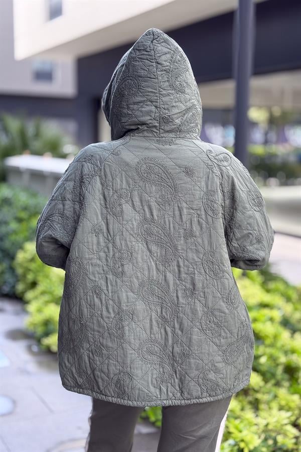 Şal Desenli Kapitone Ceket Haki Renk