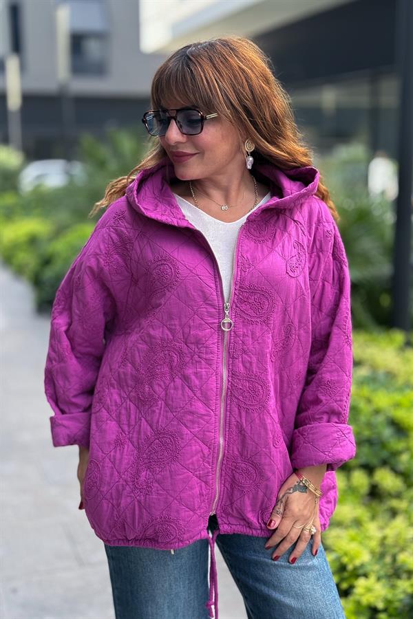 Şal Desenli Kapitone Ceket Siklemen Renk