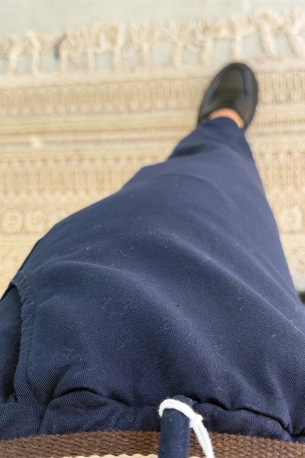 Şerit Kemerli Düz Basic Kanvas Likralı Pantolon Lacivert Renk