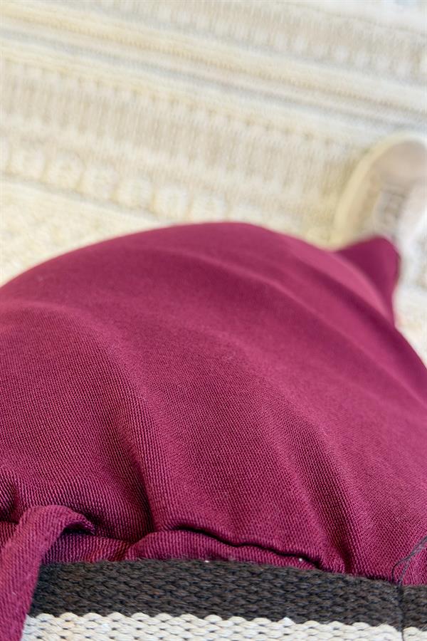 Şerit Kemerli Düz Basic Kanvas Likralı Pantolon Bordo Renk