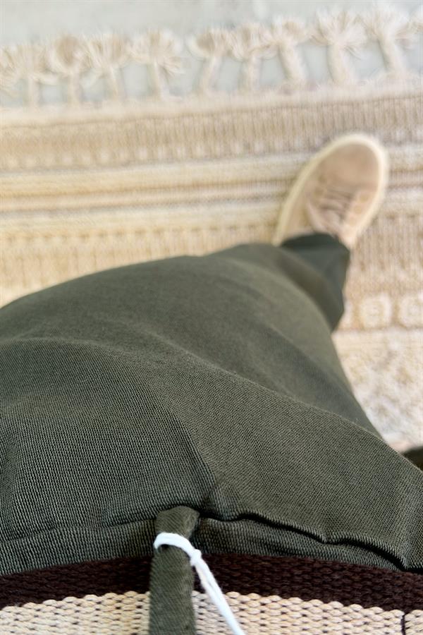 Şerit Kemerli Düz Basic Kanvas Likralı Pantolon Haki Renk