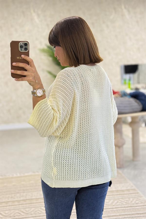 Silver Baskı Ve Taşlı Örme Bluz Limon Sarı Renk