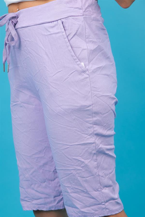 Sim Bağçıklı Likralı Basic Şort Lila Renk