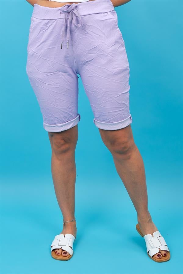 Sim Bağçıklı Likralı Basic Şort Lila Renk