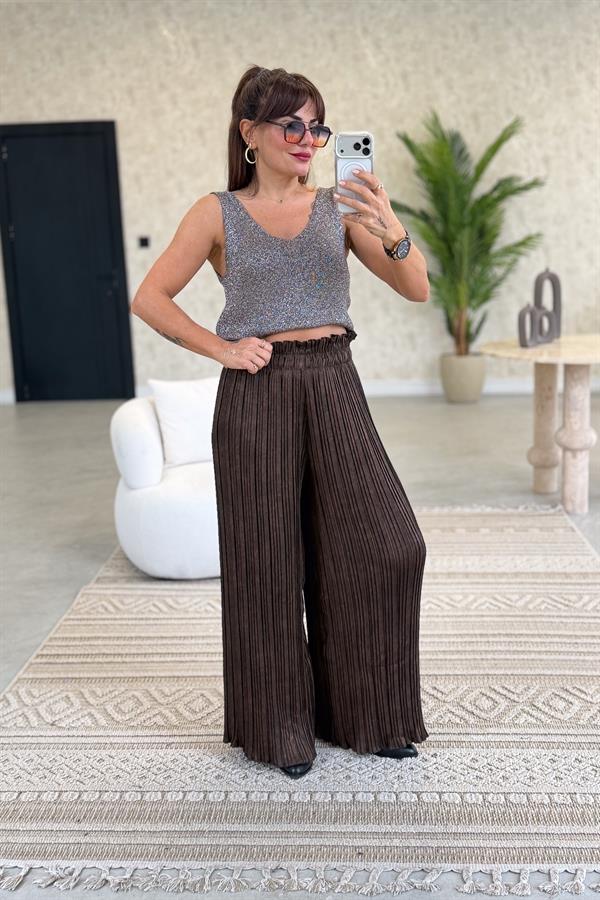 Simli Kolsuz Triko Vizon Renk