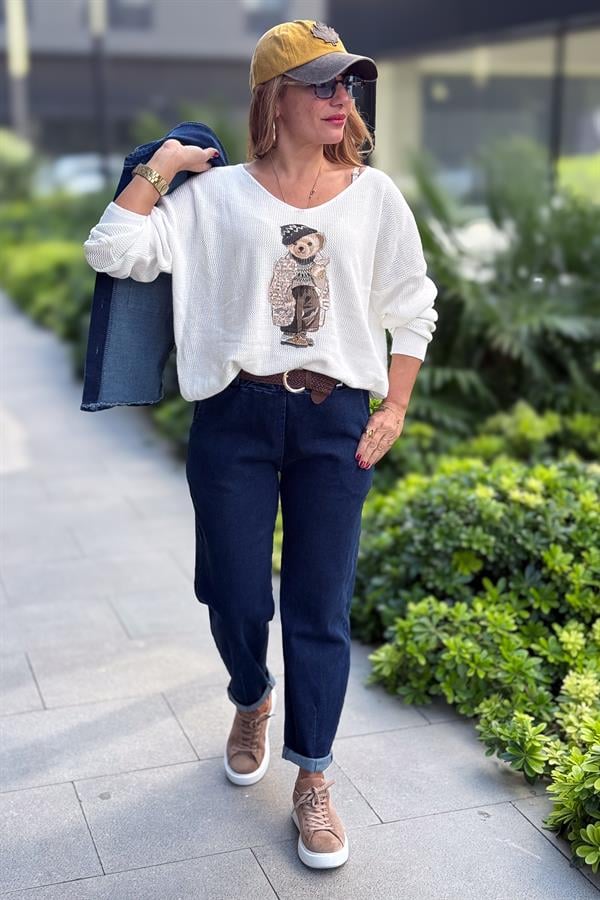 Teddy V Yaka Triko Beyaz Renk