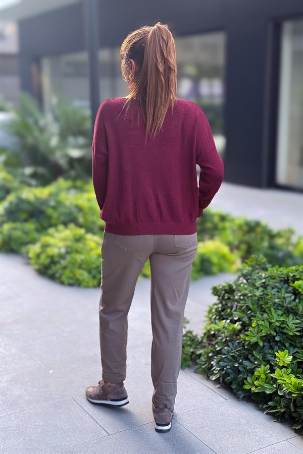 Teddy V Yaka Triko Bordo Renk