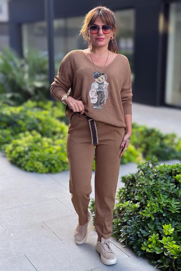 Teddy V Yaka Triko Deve Tüyü Renk