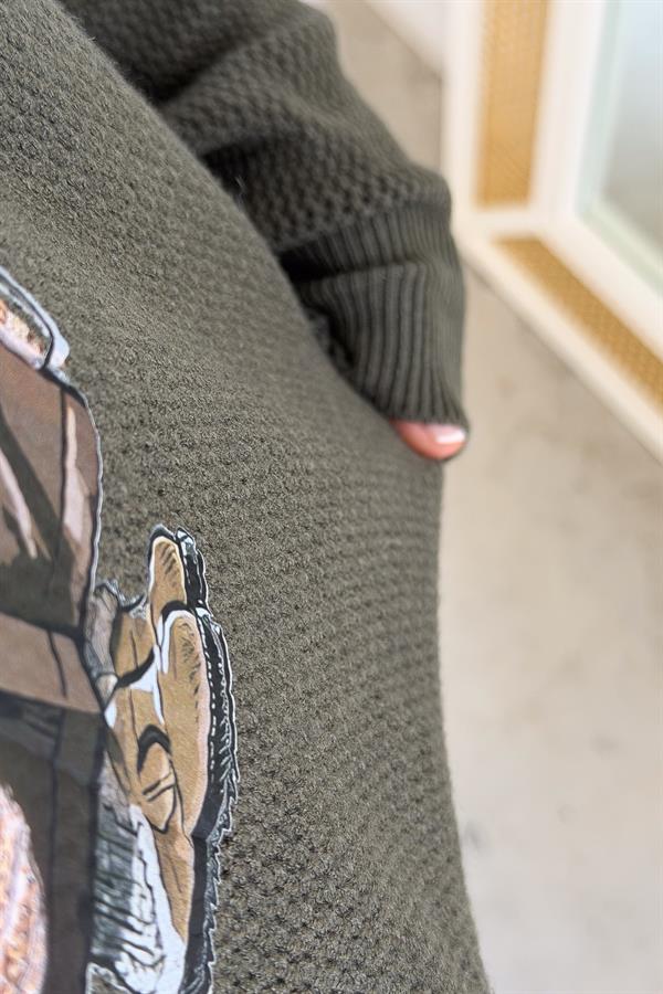 Teddy V Yaka Triko Haki Renk