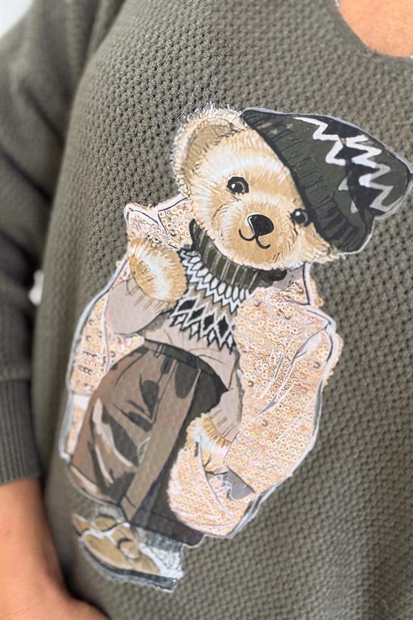 Teddy V Yaka Triko Haki Renk