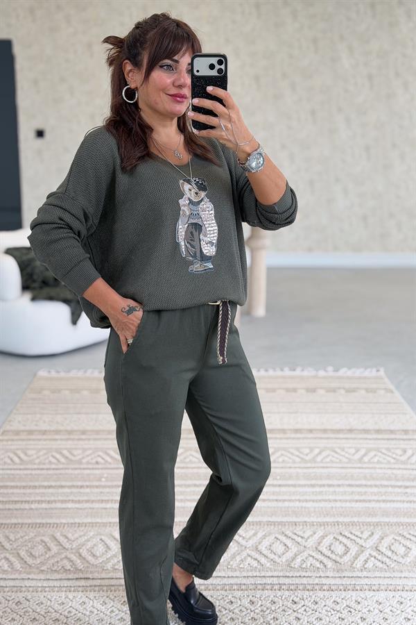 Teddy V Yaka Triko Haki Renk