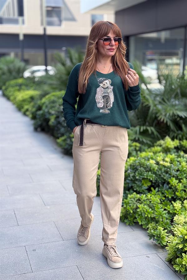 Teddy V Yaka Triko Nefti Yeşil Renk