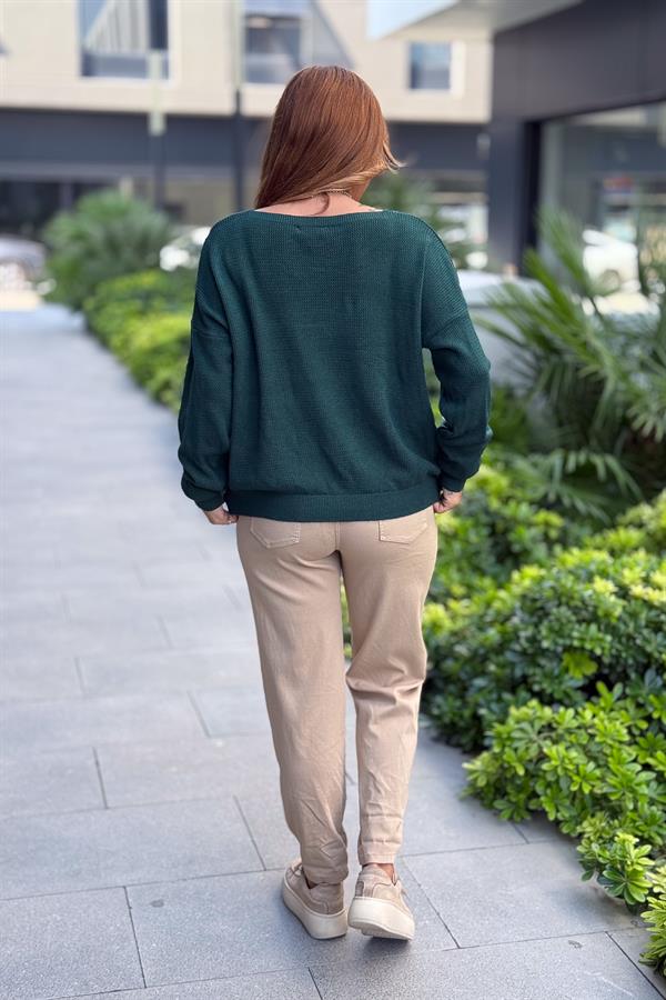 Teddy V Yaka Triko Nefti Yeşil Renk