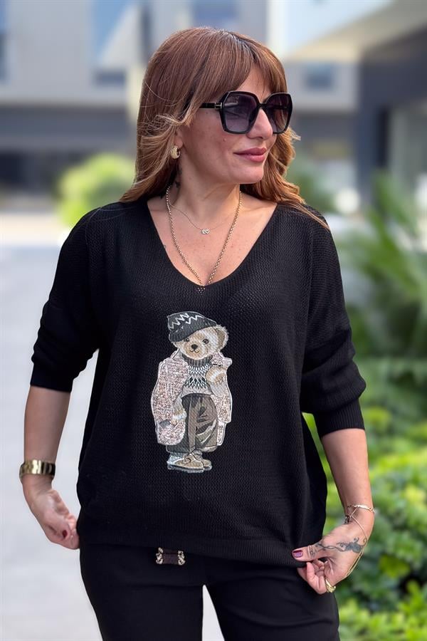 Teddy V Yaka Triko Siyah Renk