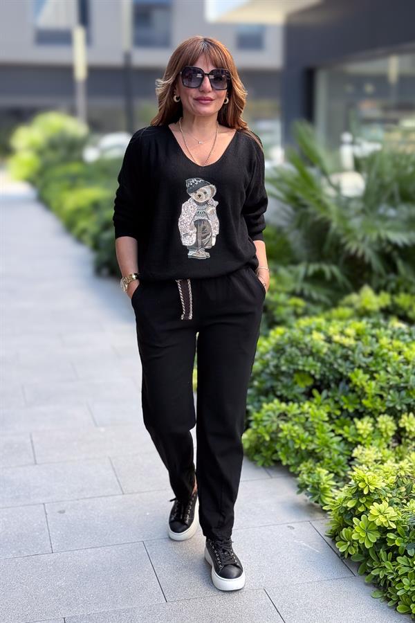 Teddy V Yaka Triko Siyah Renk