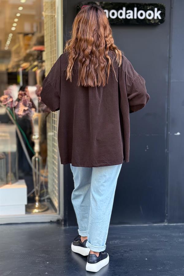 Tek Cepli Kadife Gömlek Acı Kahve Renk