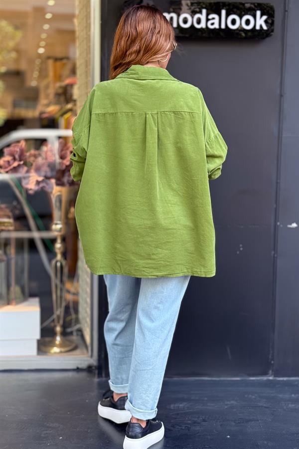 Tek Cepli Kadife Gömlek Fıstık Yeşil Renk