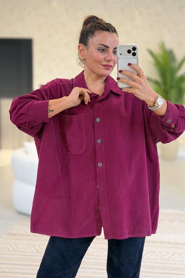 Tek Cepli Kadife Gömlek Siklemen Renk