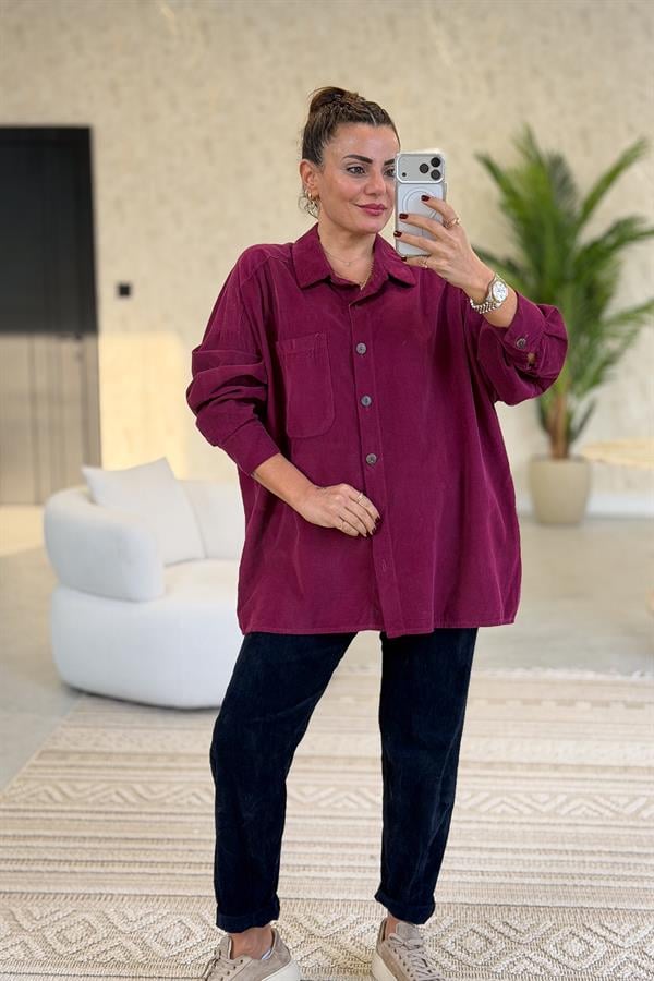 Tek Cepli Kadife Gömlek Siklemen Renk