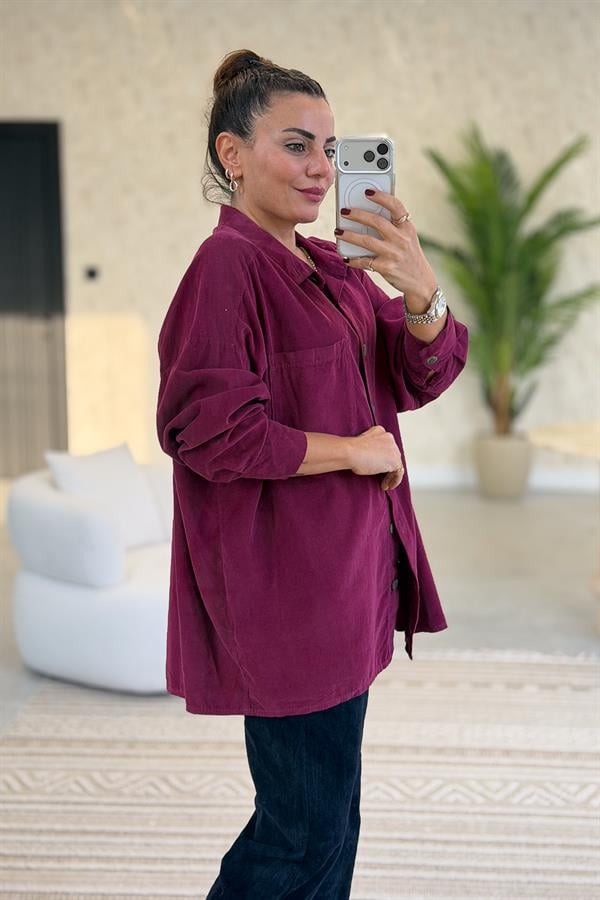 Tek Cepli Kadife Gömlek Siklemen Renk
