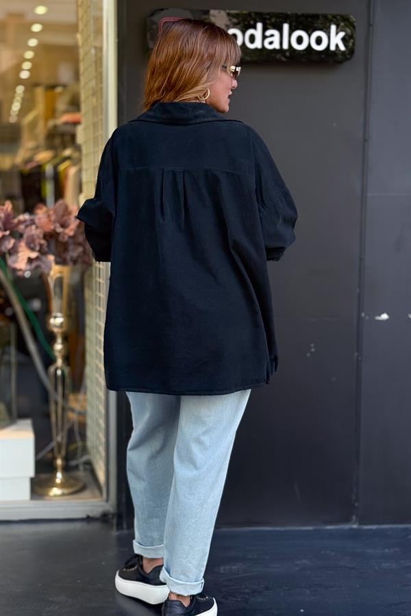 Tek Cepli Kadife Gömlek Siyah Renk