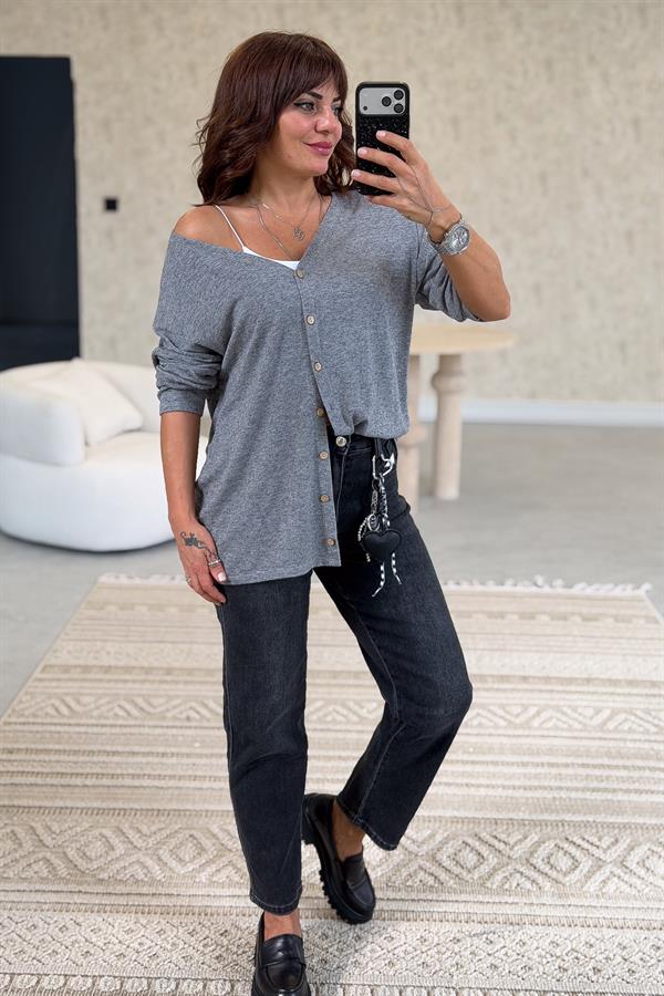 Triko Hırka Gri Renk