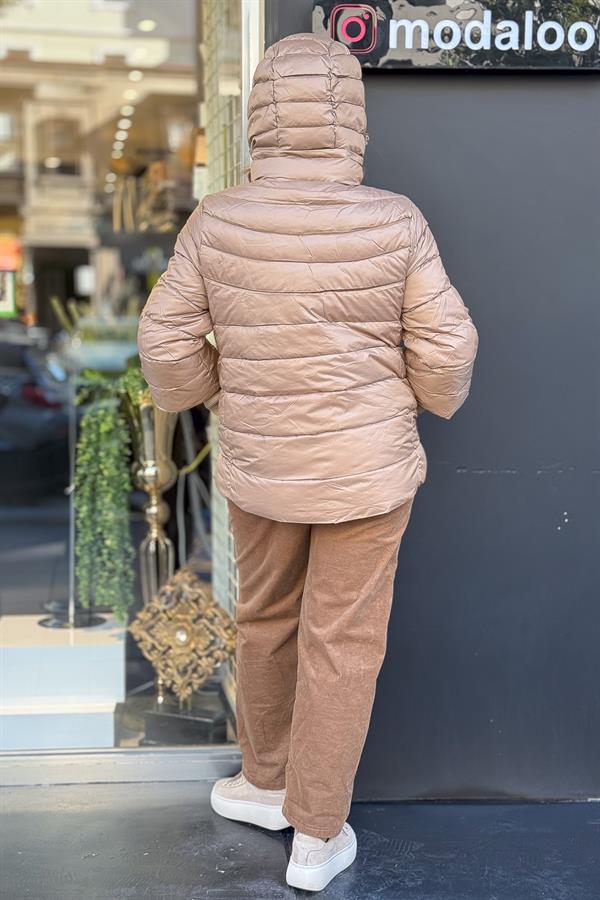 Triko Kol Detaylı Şişme Mont Camel Renk