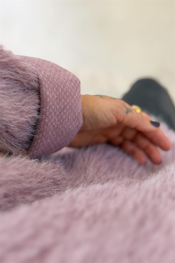 Tüylü Fermuarlı Ceket Pudra Renk