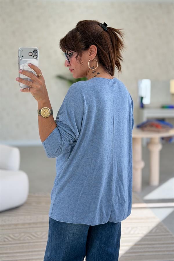 V Yaka Basic Triko Açık Mavi Renk