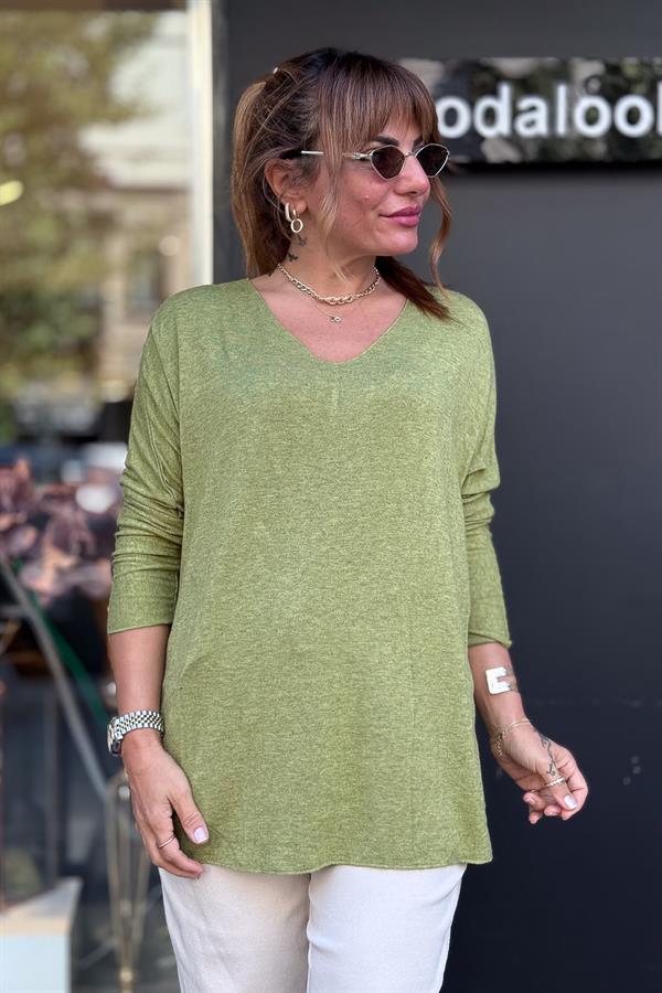 V Yaka Basic Triko Asit Renk