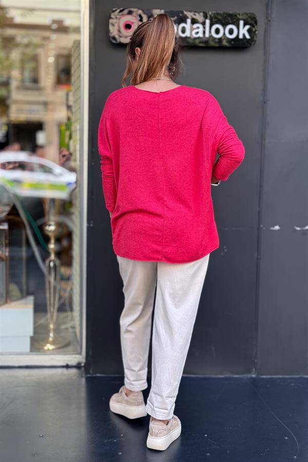 V Yaka Basic Triko Kırmızı Renk