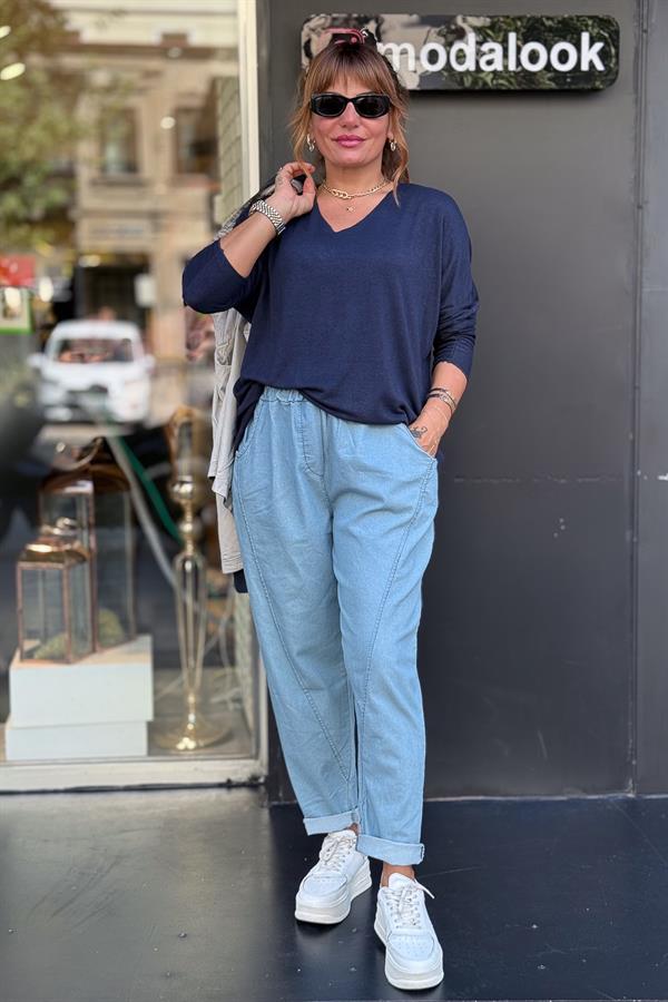 V Yaka Basic Triko Lacivert Renk