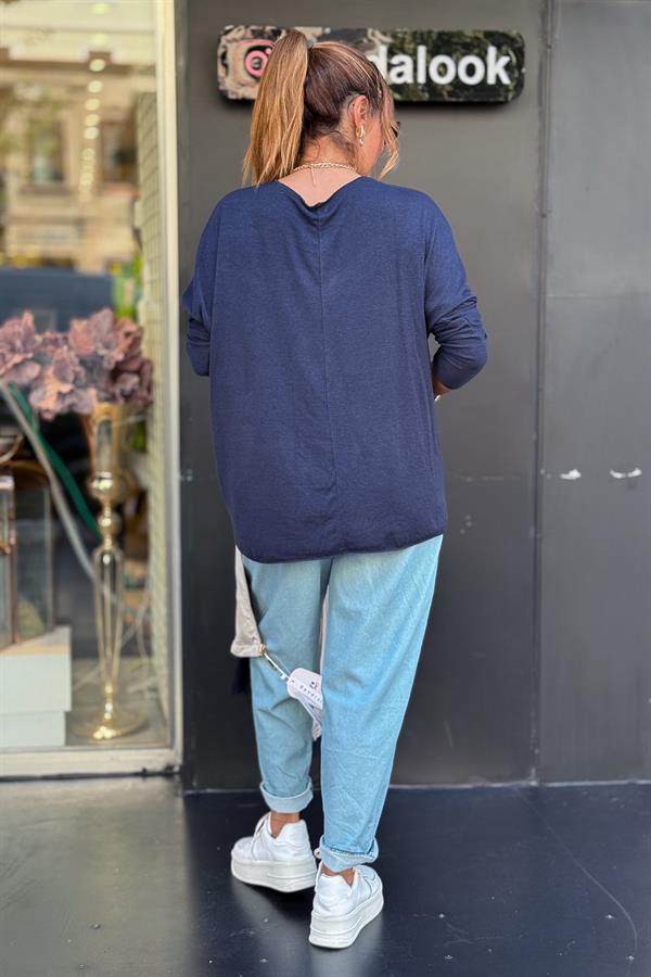 V Yaka Basic Triko Lacivert Renk