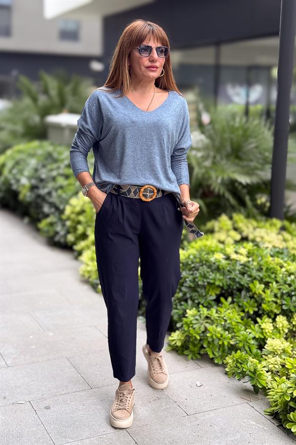 V Yaka Basic Triko Mavi Renk