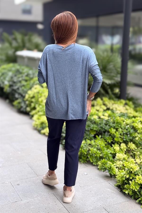 V Yaka Basic Triko Mavi Renk