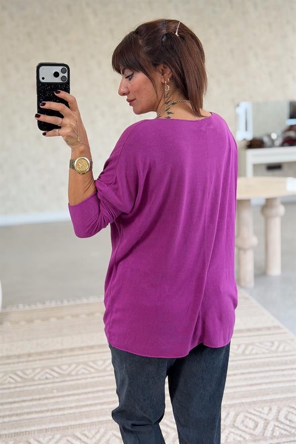 V Yaka Basic Triko Mor Renk