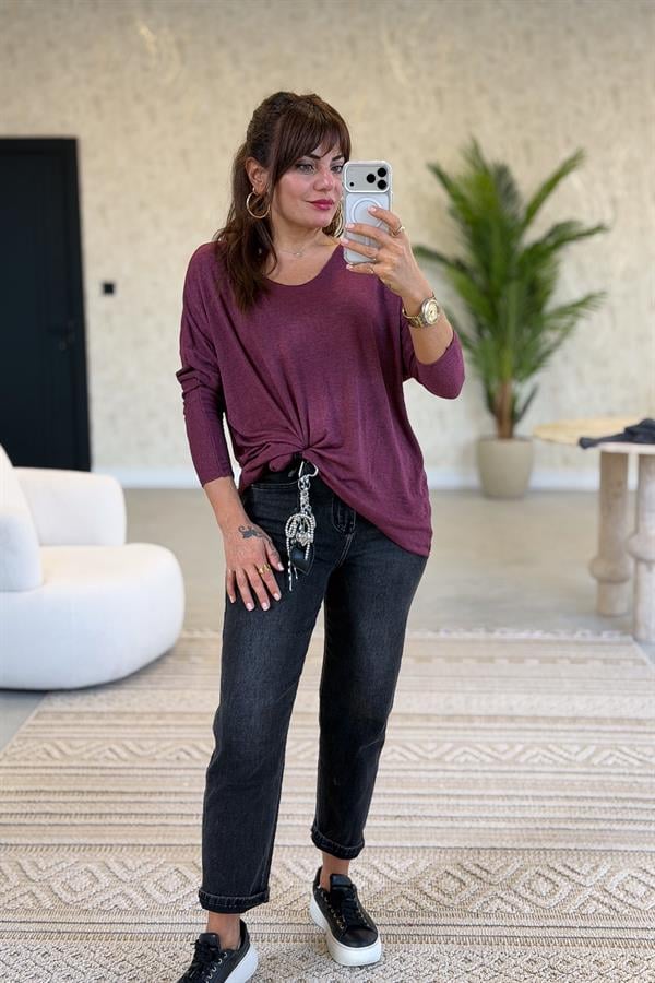 V Yaka Basic Triko Mürdüm Renk