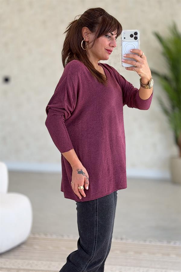 V Yaka Basic Triko Mürdüm Renk