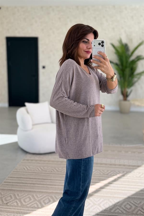 V Yaka Basic Triko Vizon Renk