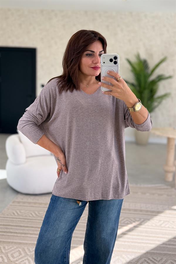 V Yaka Basic Triko Vizon Renk