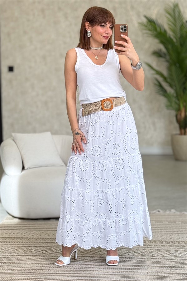 Yakası Pullu Fitilli Kolsuz Badi Beyaz Renk