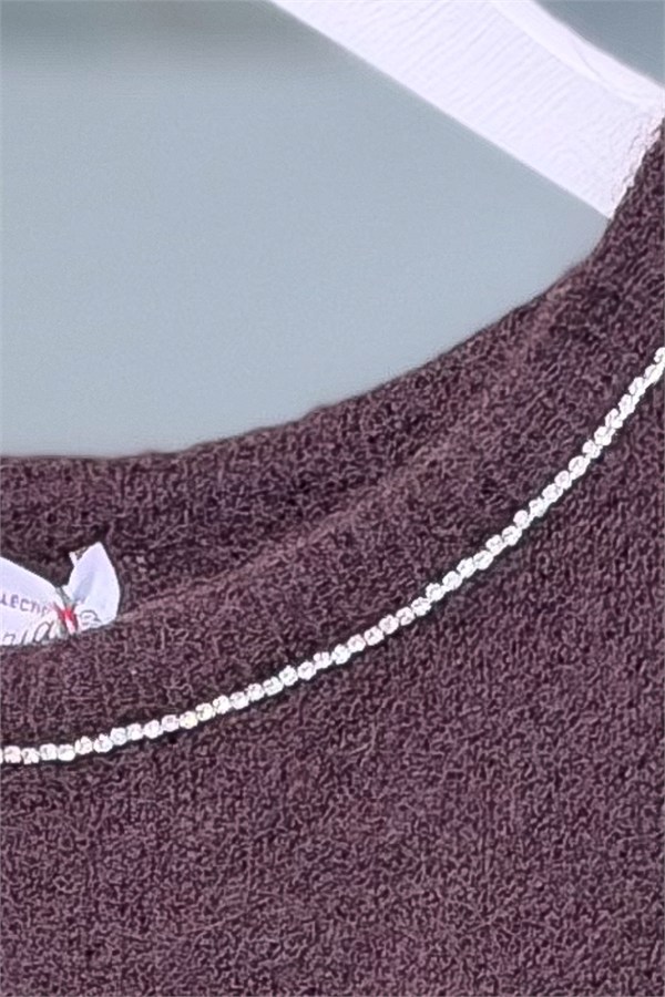 Yakası Taş Detaylı Alpaca Kazak Acı Kahve Renk