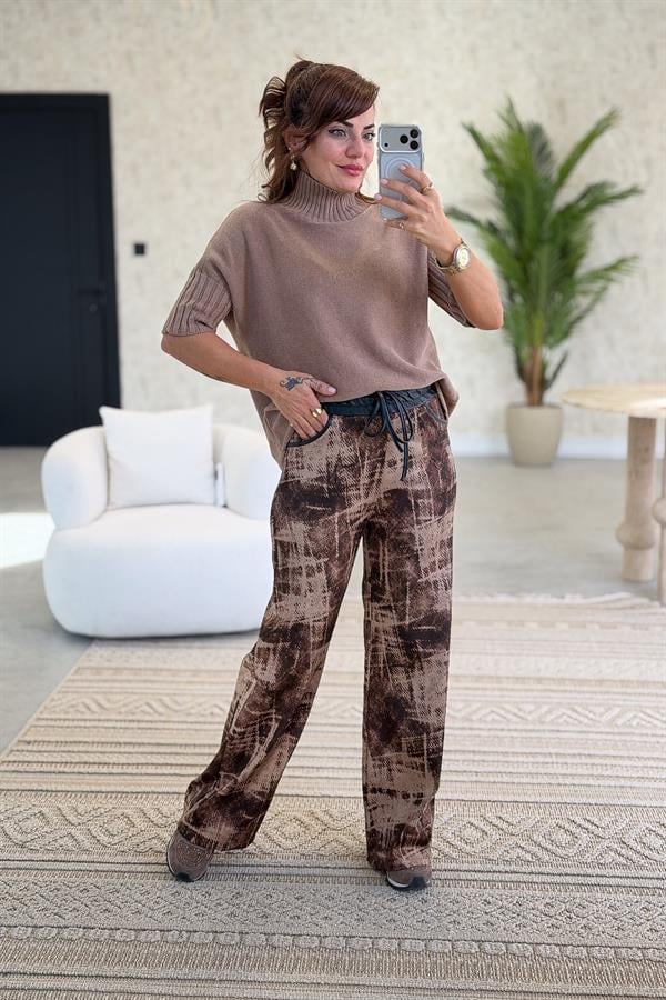 Yarım Kol Dik Yaka Triko Camel Renk