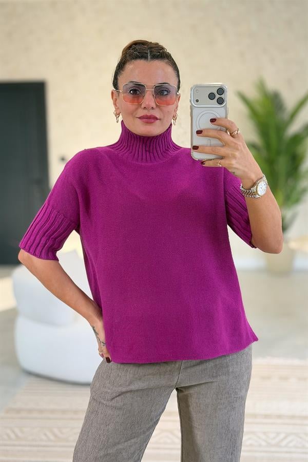 Yarım Kol Dik Yaka Triko Siklemen Renk