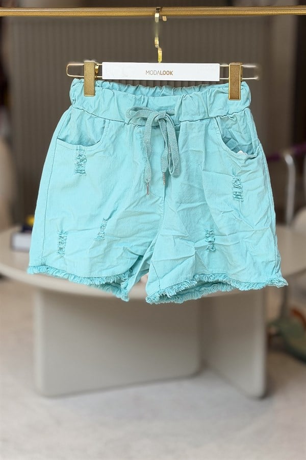 Yırtık Detaylı Likralı Kısa Şort Mint RenkŞORT