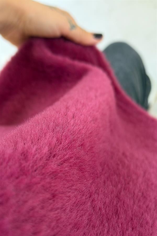 Yuvarlak Yaka Peluş Kazak Bordo Renk