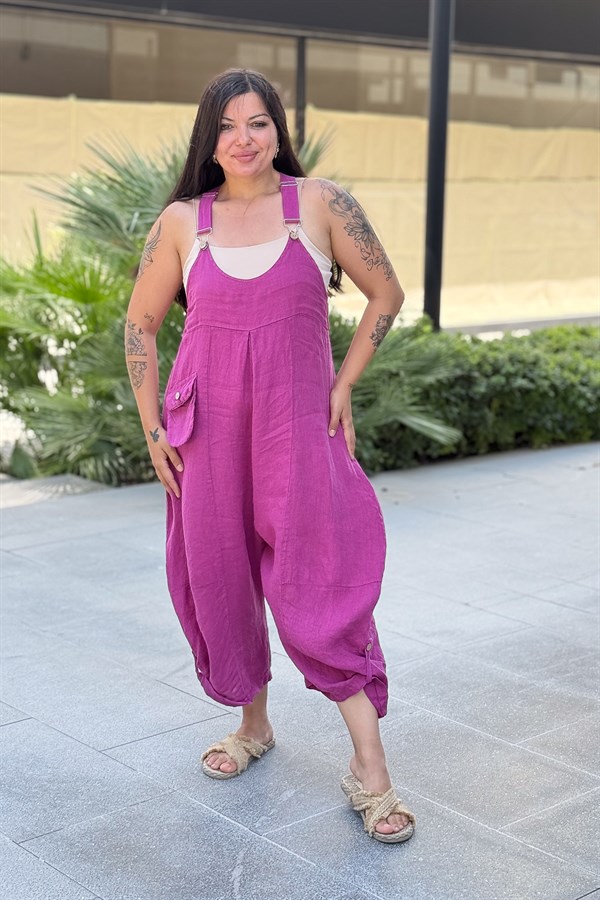 Yüzücü Modelli Keten Tulum Siklemen Renk