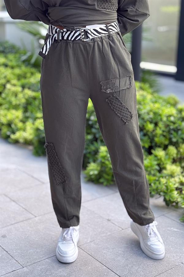 Zebra Kemerli File Detaylı Alt Üst Takım Haki Renk