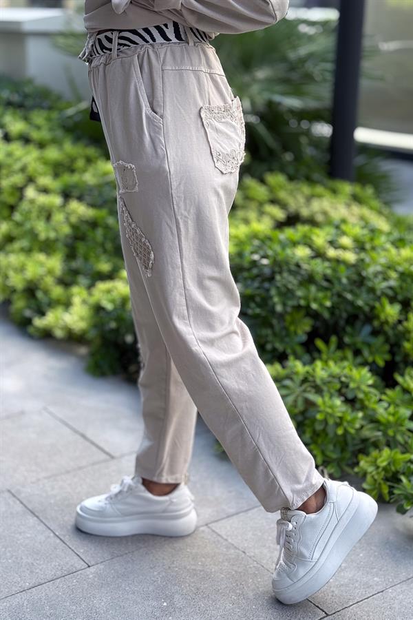 Zebra Kemerli File Detaylı Alt Üst Takım Bej Renk